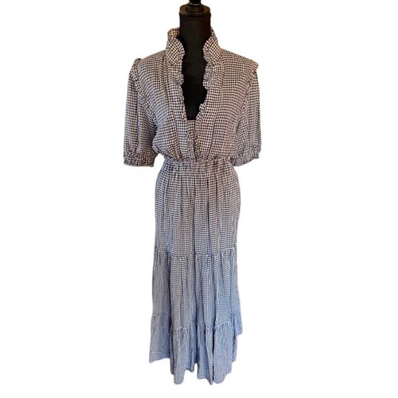 Max Studio Gingham Ruffle Midi Dress Navy Check, Size XL - Picture 2 of 8